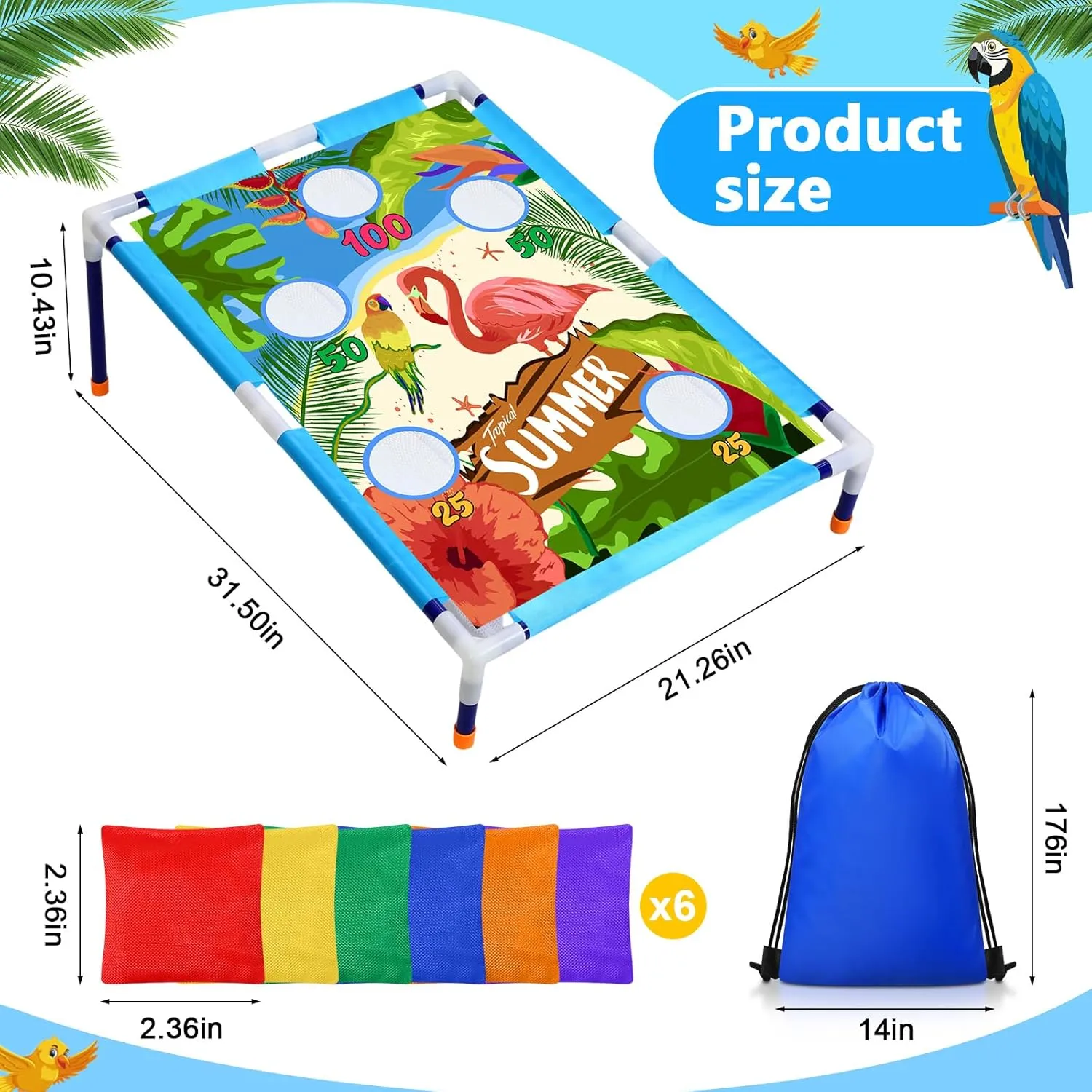 Summer Bean Bag Toss Games with 6 Bean Bags Portable PVC Framed Corn Hole Game Set for Beach Safari Theme Outdoor Game Party