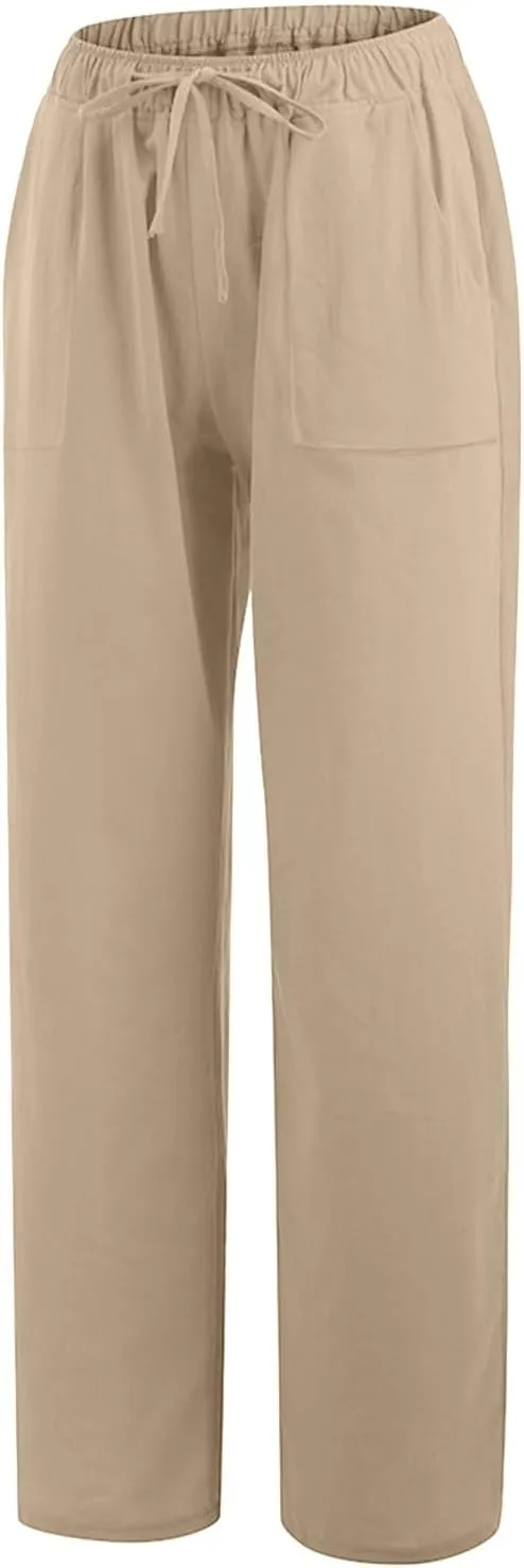 Summer Causal Pants for Women Trendy 2025 High Waisted Drawstring Lounge Trousers Flowy Boho Beach Pant Outfits