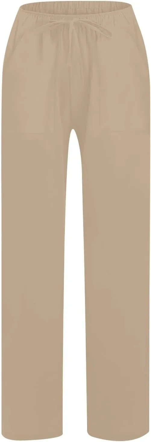 Summer Causal Pants for Women Trendy 2025 High Waisted Drawstring Lounge Trousers Flowy Boho Beach Pant Outfits