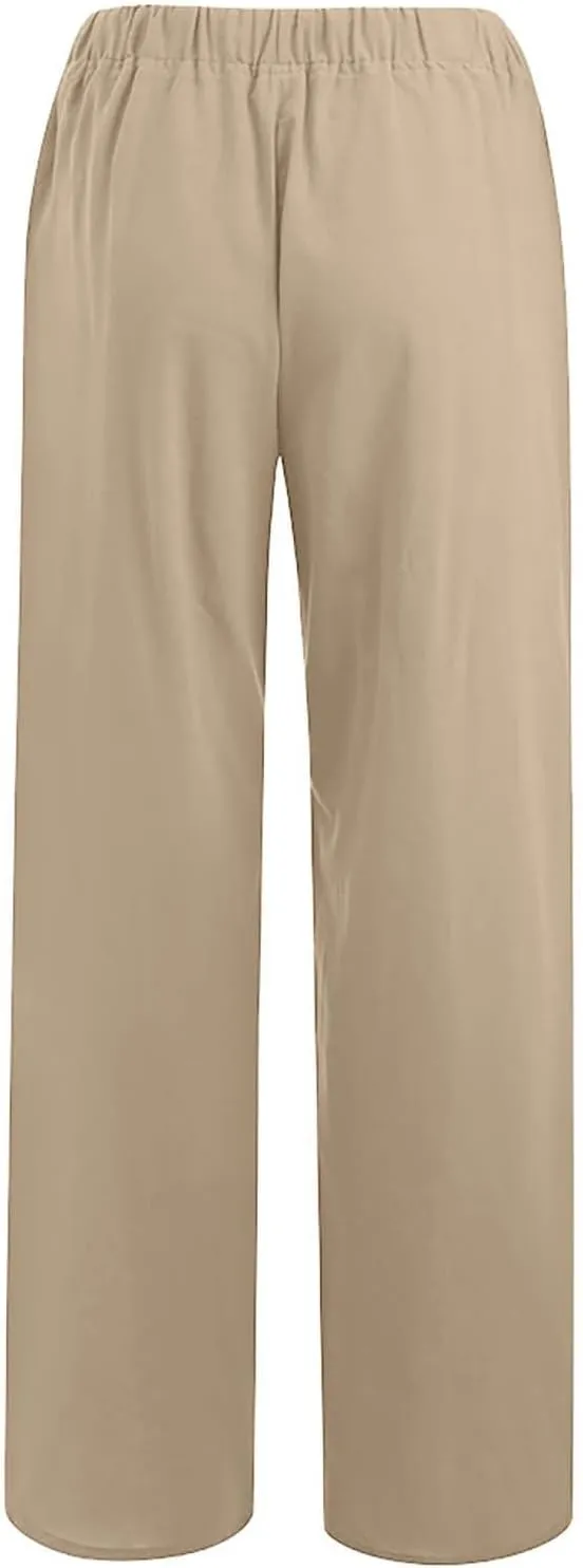 Summer Causal Pants for Women Trendy 2025 High Waisted Drawstring Lounge Trousers Flowy Boho Beach Pant Outfits