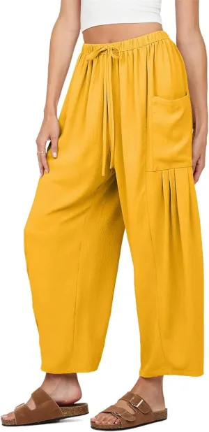 Summer Womens Pants Loose Fit Yoga Pants Workout Sweatpants Solid Color High Waist Elastic Waist Trousers 2025