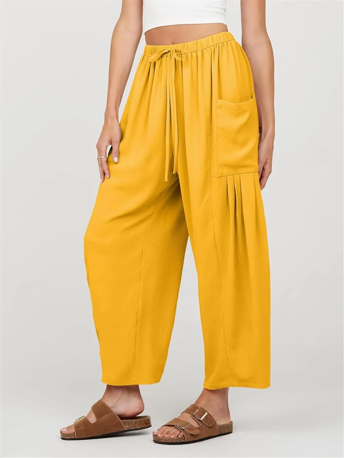 Summer Womens Pants Loose Fit Yoga Pants Workout Sweatpants Solid Color High Waist Elastic Waist Trousers 2025