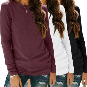 SUNBS Womens 3 Packs Long Sleeve Shirts Loose Fit Fall Tops Fashion Clothes Outfits 2025 Basic Tee Crew Neck Tops