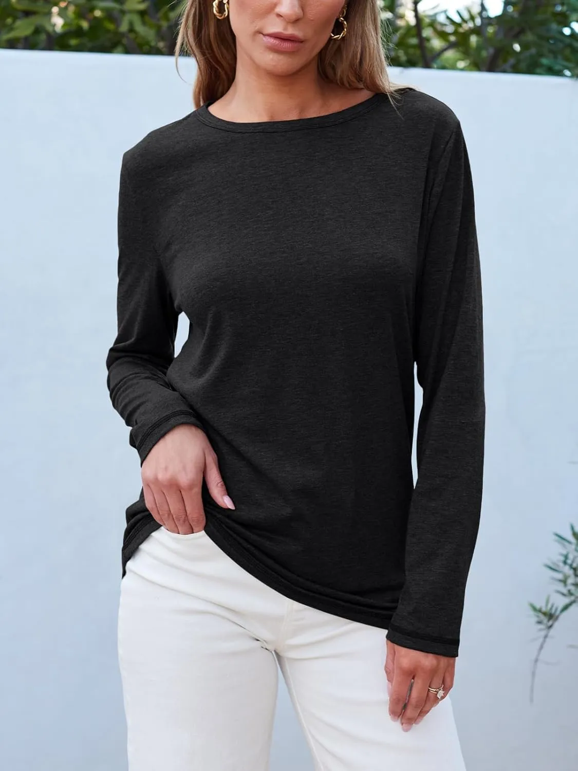 SUNBS Womens 3 Packs Long Sleeve Shirts Loose Fit Fall Tops Fashion Clothes Outfits 2025 Basic Tee Crew Neck Tops