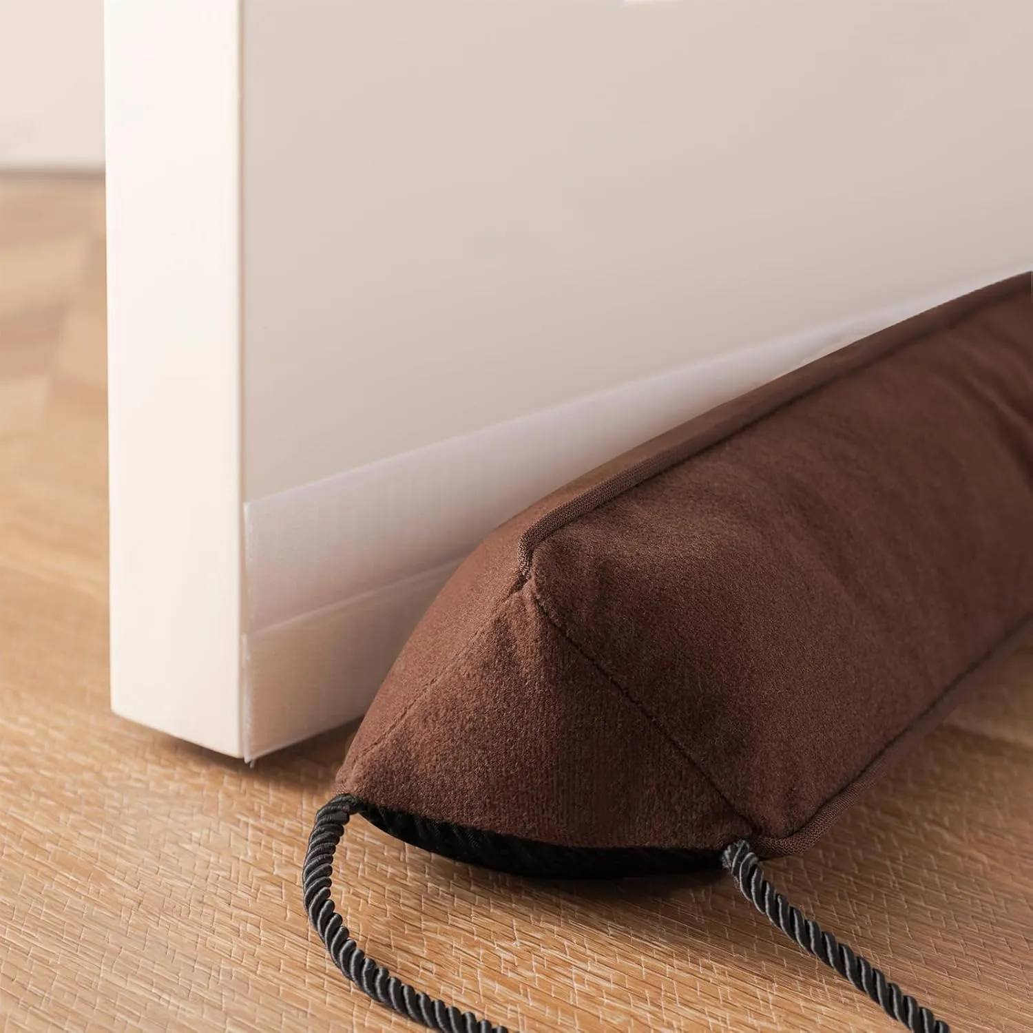 Sunolga 2 Packs 34 Inches 2.1LBs Weighted Door Draft Stopper Filled with Glass Beads & Cotton, Removable Machine Washable Sound Proof Under Door Draft Blocker with Anti-Abrasion Bottom for Door, Brown