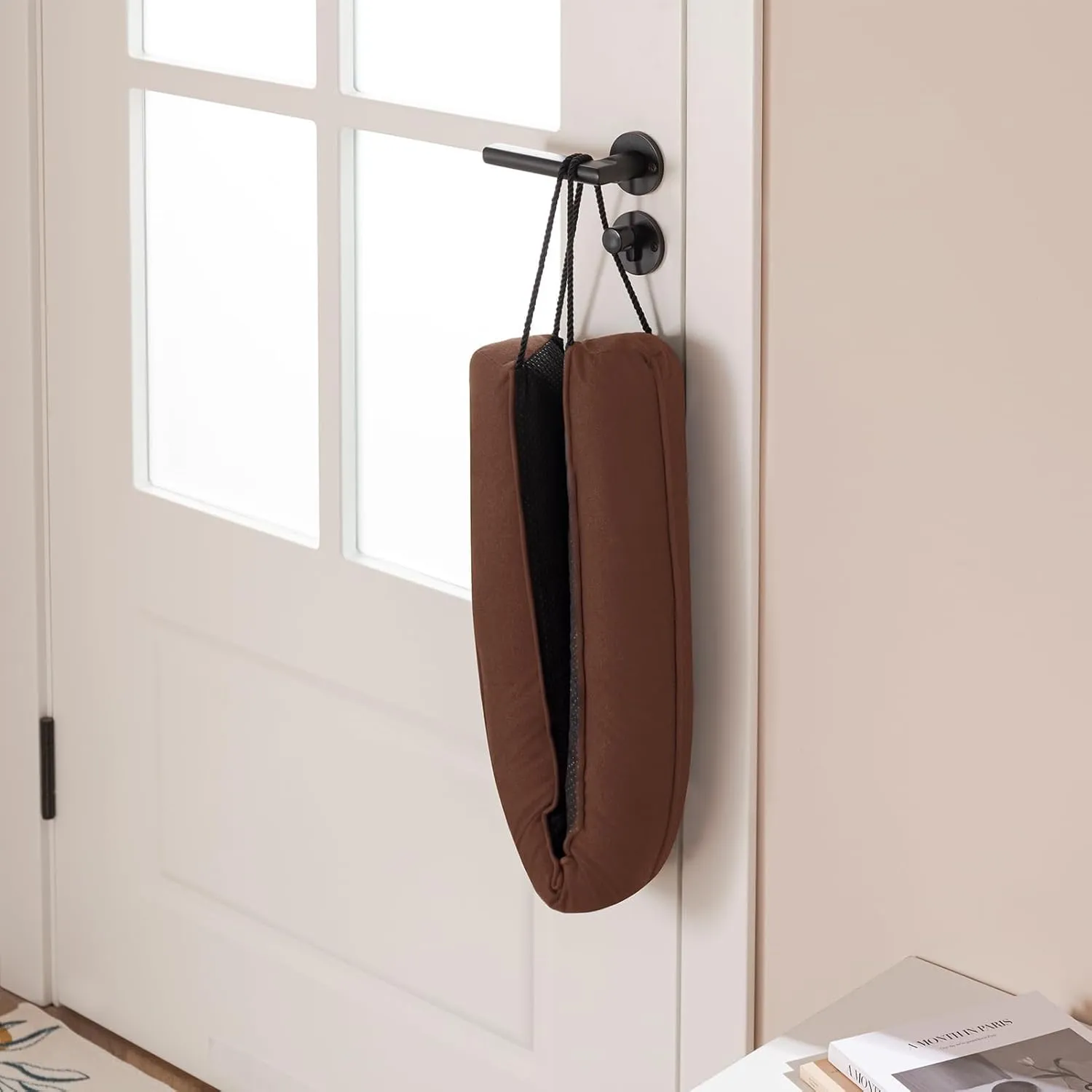 Sunolga 2 Packs 34 Inches 2.1LBs Weighted Door Draft Stopper Filled with Glass Beads & Cotton, Removable Machine Washable Sound Proof Under Door Draft Blocker with Anti-Abrasion Bottom for Door, Brown