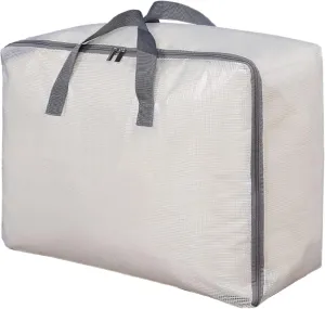 Surblue Clothes Storage Bag Organizer with Durable Handles Thick Fabric Extra Large Capacity Closet Bag for Blanket Comforter Clothing Bedding (Transparent, L)
