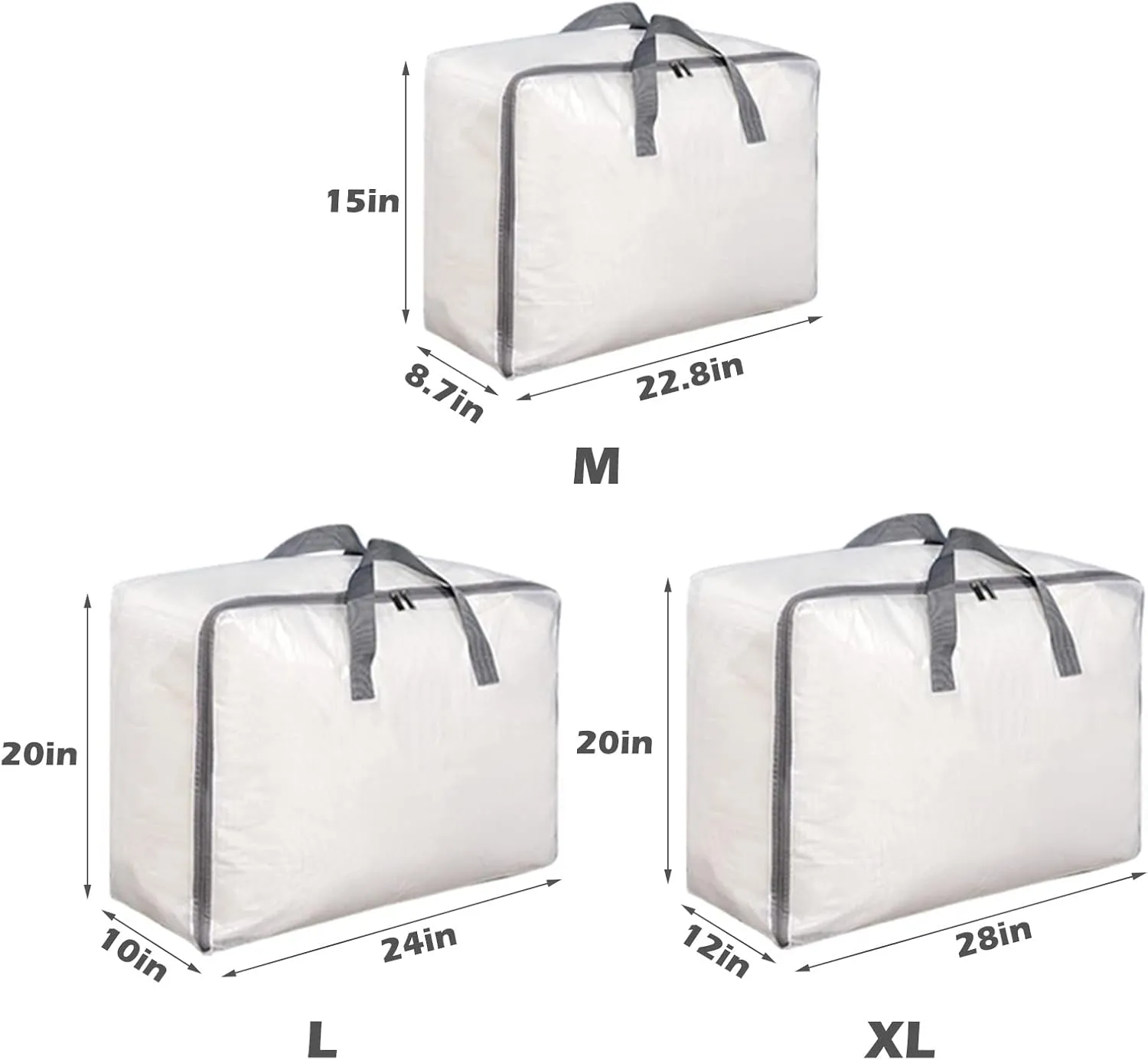 Surblue Clothes Storage Bag Organizer with Durable Handles Thick Fabric Extra Large Capacity Closet Bag for Blanket Comforter Clothing Bedding (Transparent, XL)