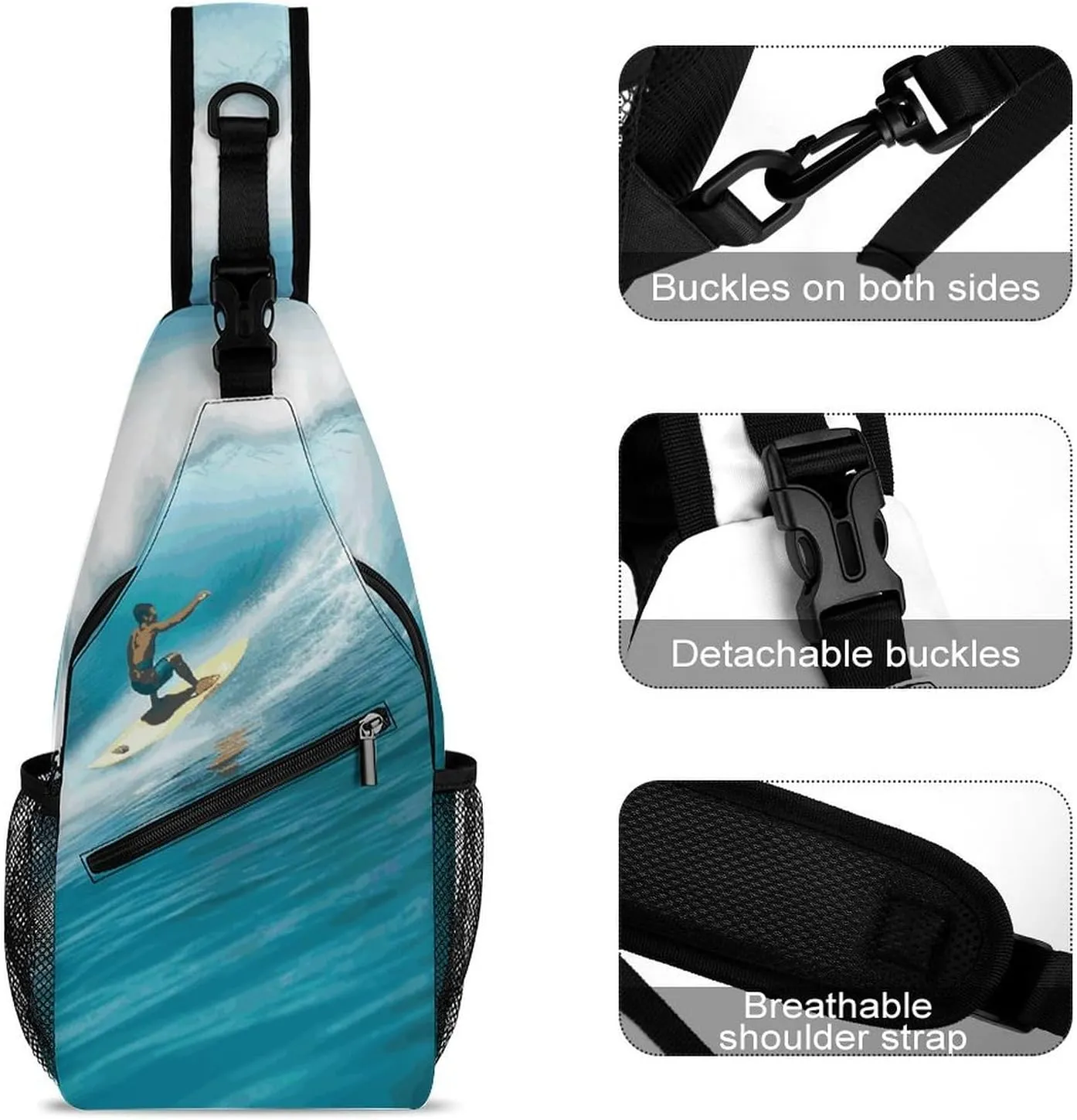 Surfing Sling Bag Crossbody Bags Cross Body Bag Fanny Packs Chest Bags Sling Purses for Travel
