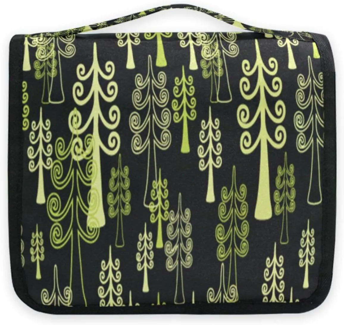 susiyo Green Spruce Trees Travel Toiletry Bag for women, Portable Hanging Organizer for Full-Sized Shampoo, Conditioner, Brushes Set, Travel-Size