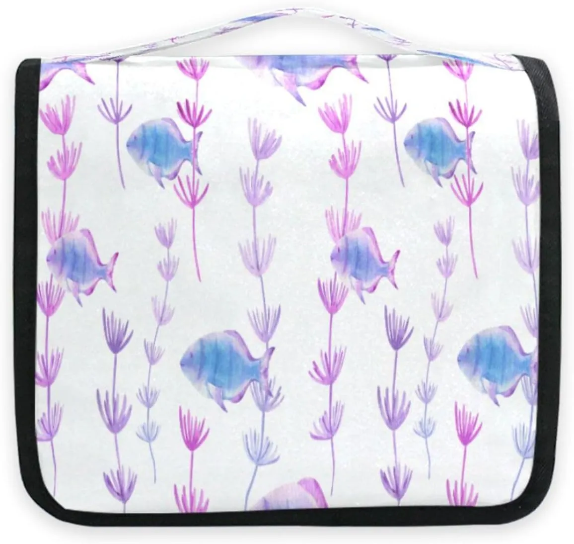 susiyo Purple Fish Algae Travel Toiletry Bag for women, Portable Hanging Organizer for Full-Sized Shampoo, Conditioner, Brushes Set, Travel-Size