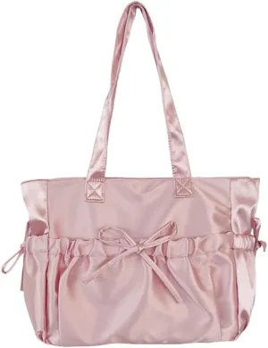 Sweet Pleated Bows Shoulder Bag Solid Color Large Capacity Nylon Handbag Purse