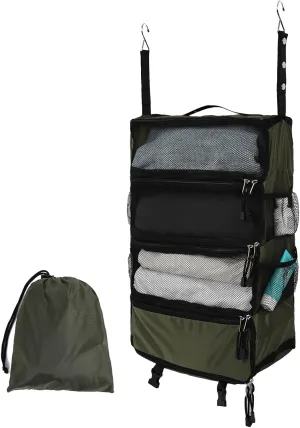 TABITORA Travel Luggage Organizer Hanging Packing Cubes Portable Hanging Shelves Carry on Closet for Suitcase with 2 Hooks,Collapsible(Darkgreen,M)