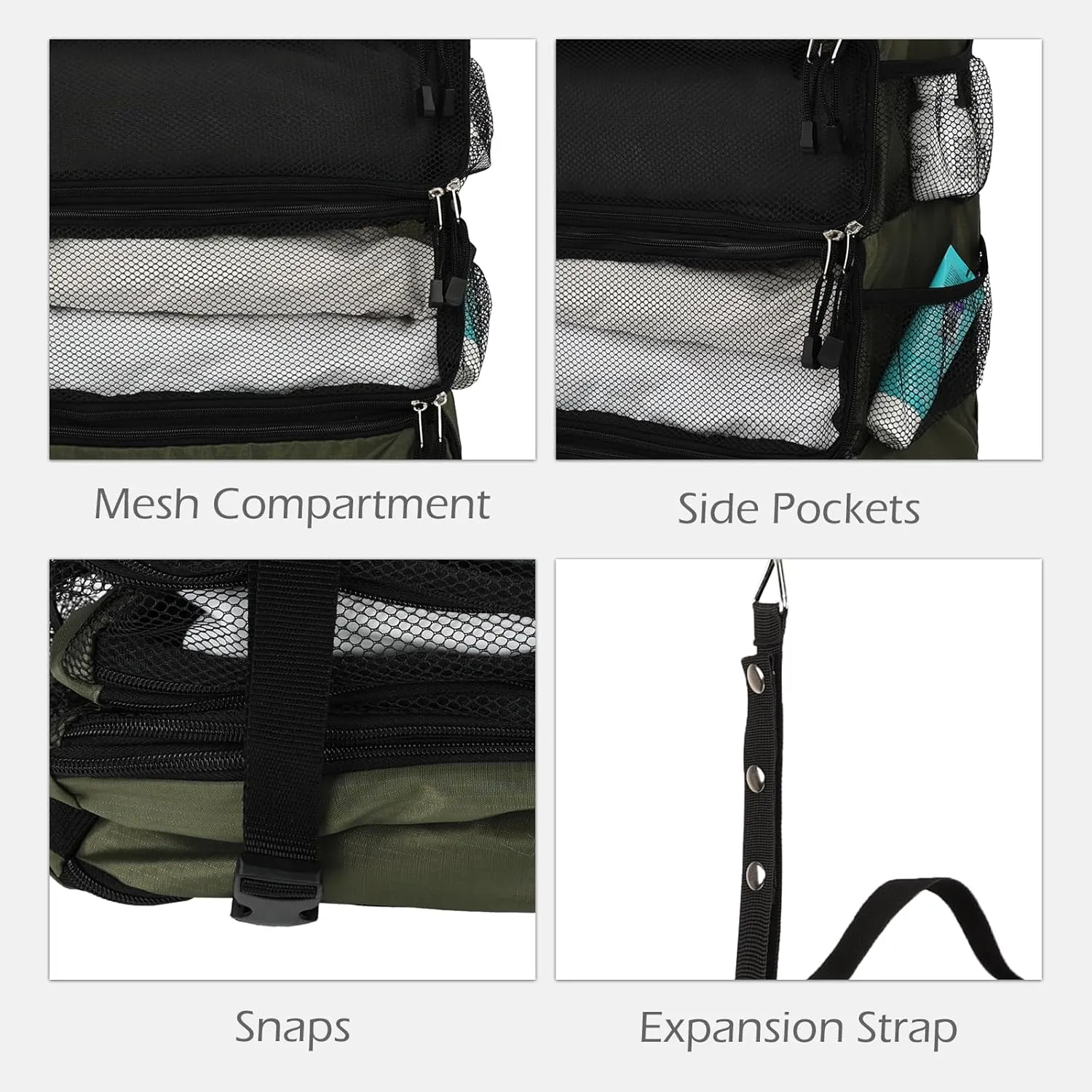 TABITORA Travel Luggage Organizer Hanging Packing Cubes Portable Hanging Shelves Carry on Closet for Suitcase with 2 Hooks,Collapsible(Darkgreen,M)