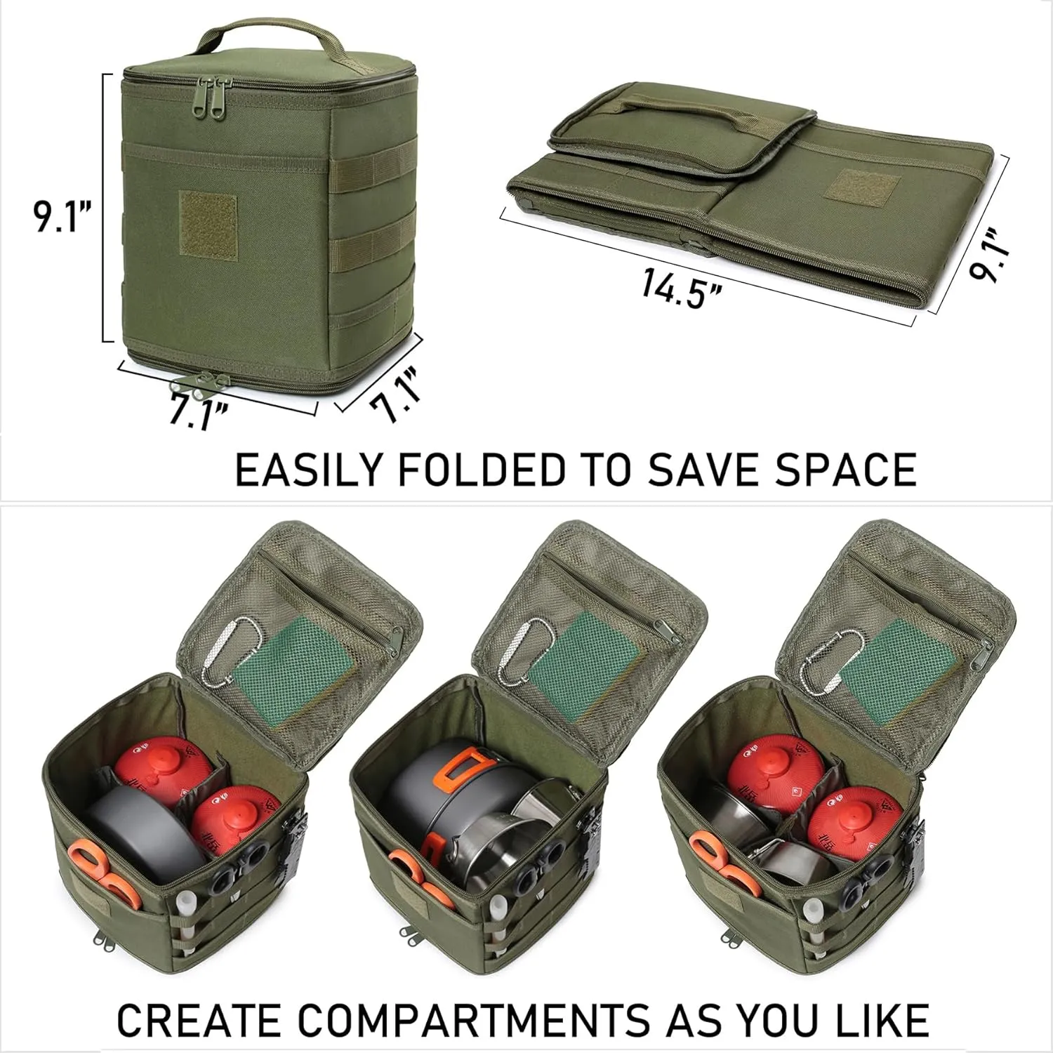 Tactical Camping Storage Bag 7L Utility Tote Bag Trunk Organizer (OD Green)