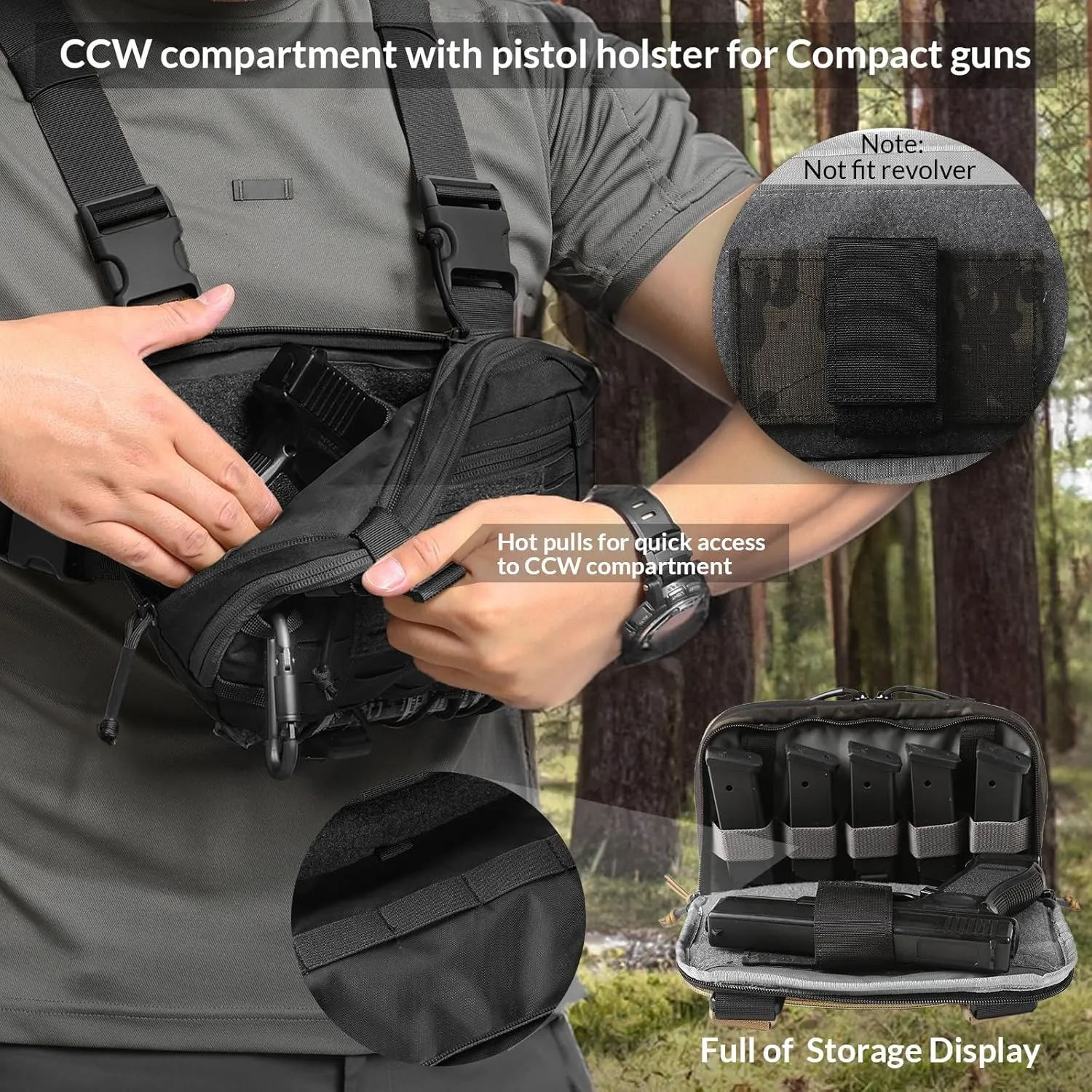 Tactical EDC Chest Bag 2L Utility Molle Chest Rig Pouch with CCW Compartment Adjustable Strap Outdoor