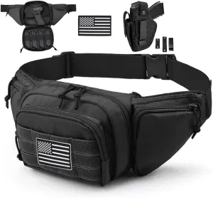 Tactical Fanny Pack Gun Holster Concealed Carry Pistol Military Tactical Waist Bag Waterproof Molle EDC Pouch with USA Flag Patch