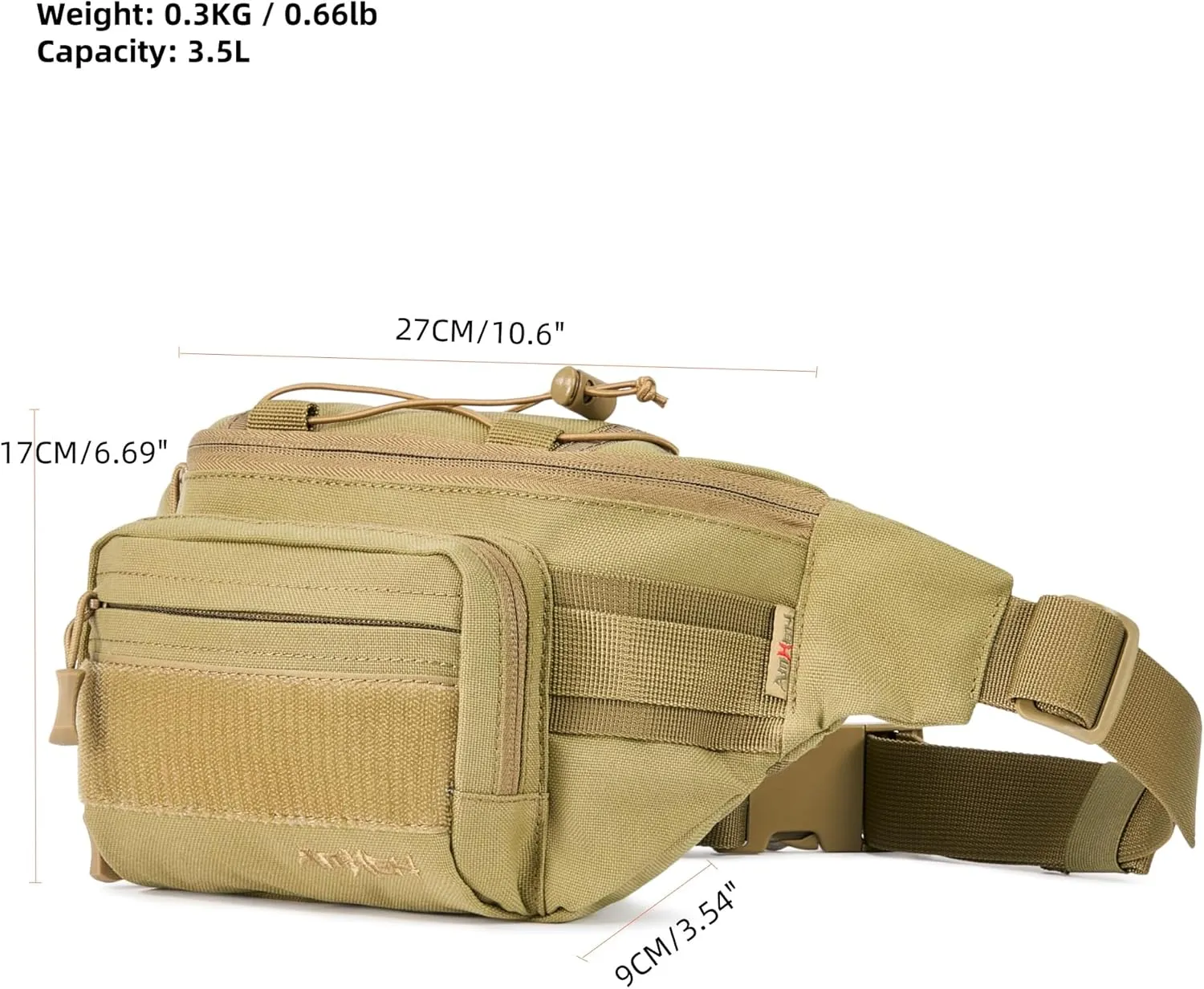 Tactical Fanny Pack Military Army Molle Edc Hip Waist Bag for Men Women 3.5L (Tan)