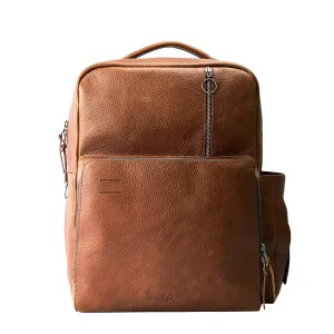 Tan Leather Diaper Bag Backpack, Multi Functional, W/Changing Pad, Modern, Baby Supplies, For Mom/Dad, For Boy/Girl, Neutral, Water Resistant Lining, Easy to Clean, Baby Shower Gift, Gifts for Dads