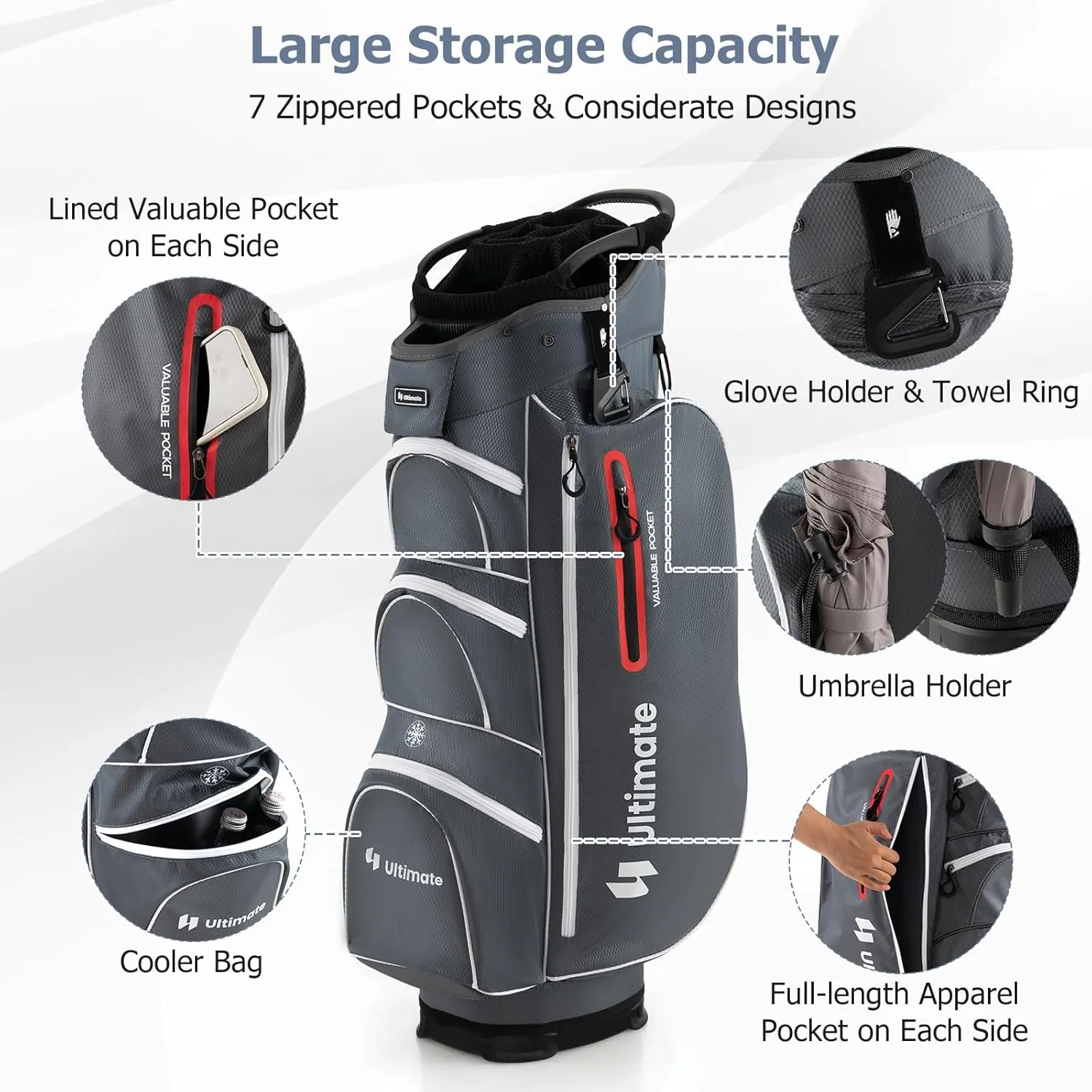 Tangkula Golf Cart Bag with 15 Way Top Dividers, Lightweight Golf Clubs Bag with Individual Putter Well & 7 Pockets, Cooler Bag, Shoulder Strap & Rain Hood, Portable Golf Carry Bag for Men & Women