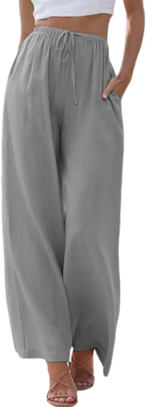 Tanming Wide Leg Linen Pants for Women Summer Flowy High Waisted Beach Palazzo Trousers