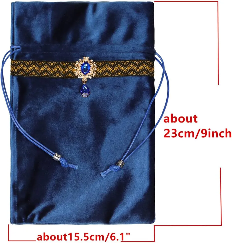 Tarot Cards Divination Altar Cloth Witch Decor - Witchy Gifts，Fortune Teller's Recommendation - Acrylic Diamond Pendant - Thickened Velvet Non Slip (Blue, 2-Piece Set with Medium Bag)