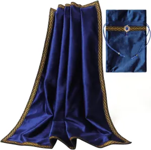 Tarot Cards Divination Altar Cloth Witch Decor - Witchy Gifts，Fortune Teller's Recommendation - Acrylic Diamond Pendant - Thickened Velvet Non Slip (Blue, 2-Piece Set with Medium Bag)
