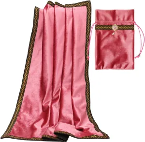 Tarot Cards Divination Altar Cloth Witch Decor - Witchy Gifts，Fortune Teller's Recommendation - Acrylic Diamond Pendant - Thickened Velvet Non Slip (Pink, 2-Piece Set with Medium Bag)