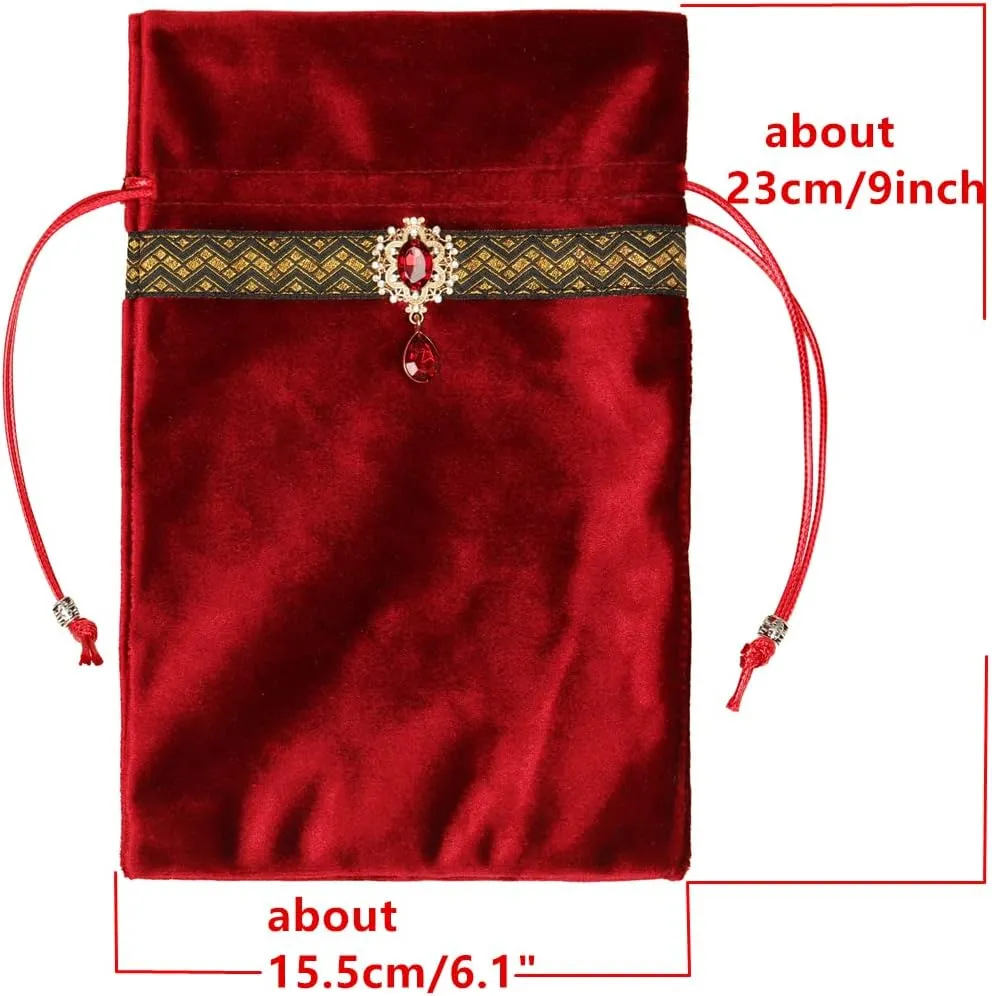 Tarot Cards Divination Altar Cloth Witch Decor - Witchy Gifts，Fortune Teller's Recommendation - Acrylic Diamond Pendant - Thickened Velvet Non Slip (Red, 2-Piece Set with Medium Bag)