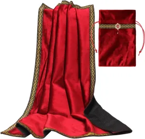 Tarot Cards Divination Altar Cloth Witch Decor - Witchy Gifts，Fortune Teller's Recommendation - Acrylic Diamond Pendant - Thickened Velvet Non Slip (Red, 2-Piece Set with Medium Bag)