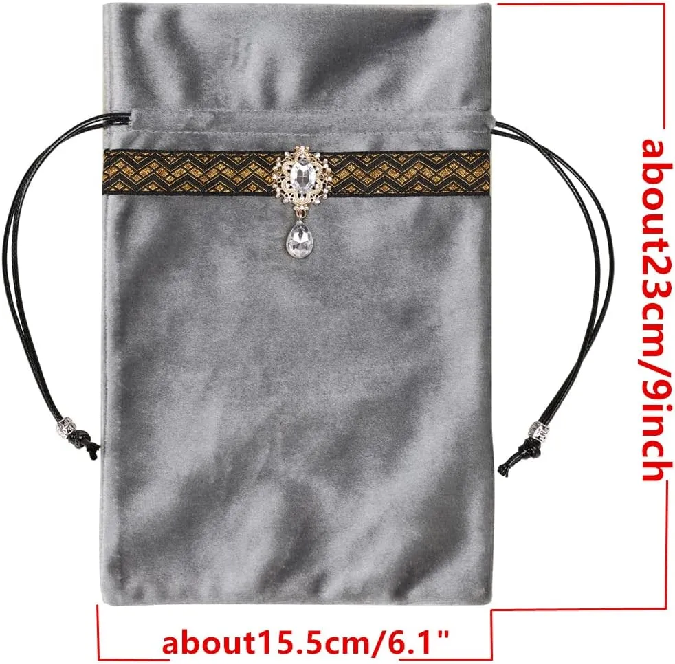 Tarot Cards Divination Altar Cloth Witch Decor - Witchy Gifts，Fortune Teller's Recommendation - Acrylic Diamond Pendant - Thickened Velvet Non Slip (Silver, 2-Piece Set with Medium Bag)