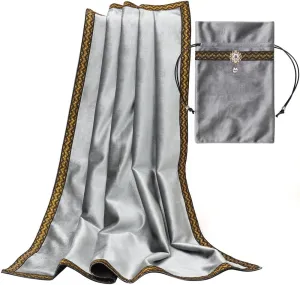 Tarot Cards Divination Altar Cloth Witch Decor - Witchy Gifts，Fortune Teller's Recommendation - Acrylic Diamond Pendant - Thickened Velvet Non Slip (Silver, 2-Piece Set with Medium Bag)