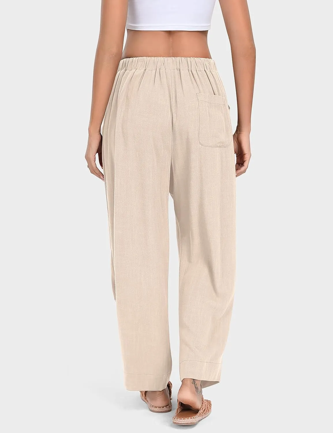 TARSE Women Linen Baggy Harem Pants Summer Drawstring Casual Lounge Pant 2024 Beach Travel Vacation Clothes with Pockets
