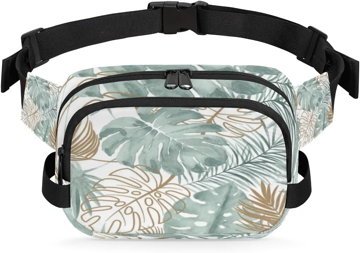 Tavisto Watercolor Tropical Leaves Durable Waterproof Fanny Pack with Double Zipper Closure - Organize Your Essentials with Ease - Lightweight and Comfortable for Men and Women