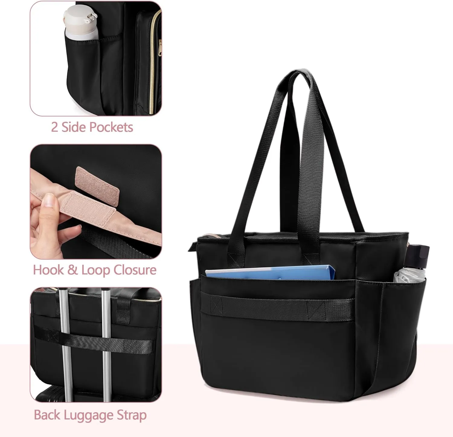 Teacher Tote Bag with Accordion File Organizer Pocket, Large Teacher Work Utility Bag for Women, Black(Patent Design)