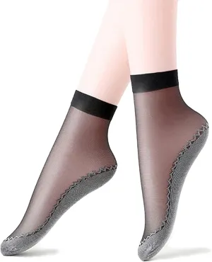TeenFighter 10 Pairs Silky Nylon soft & breathable Ankle Socks for Girls, Cotton Sole Thin Elastic Socks for Women