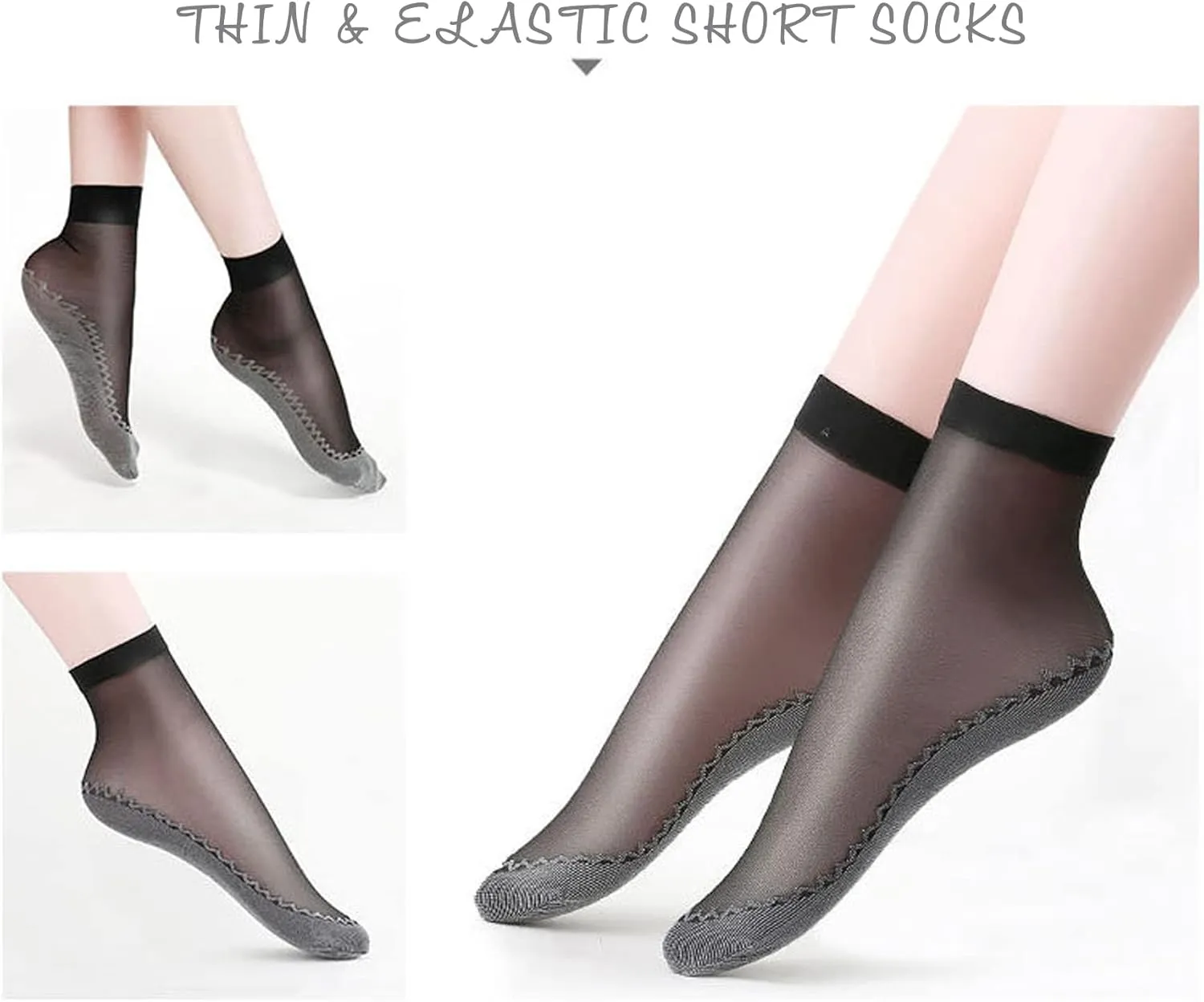 TeenFighter 10 Pairs Silky Nylon soft & breathable Ankle Socks for Girls, Cotton Sole Thin Elastic Socks for Women