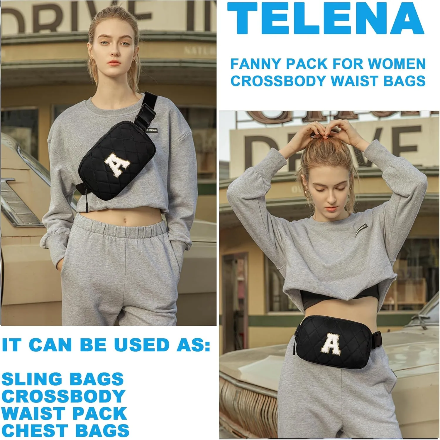 Telena Belt Bag for Women Men Fashionable Crossbody Fanny Pack for Women Waist Bag with Adjustable Strap Beige-Quilted