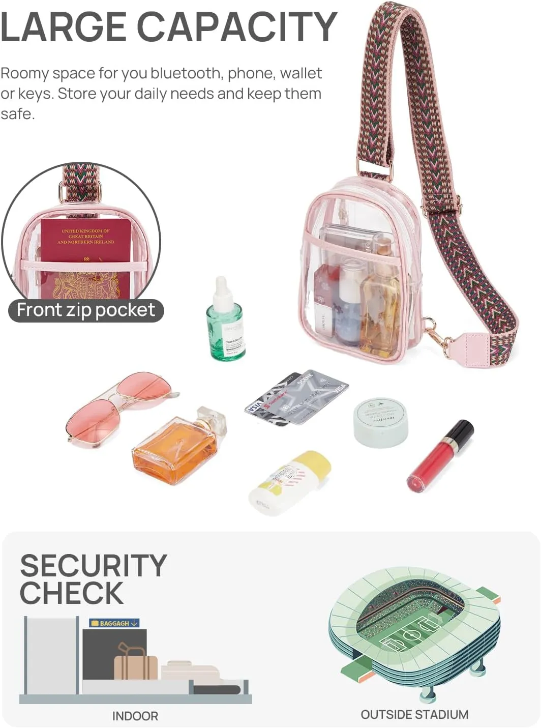 Telena Clear Bag for Stadium Events Women's Clear Purses for Women Stadium Crossbody Bag