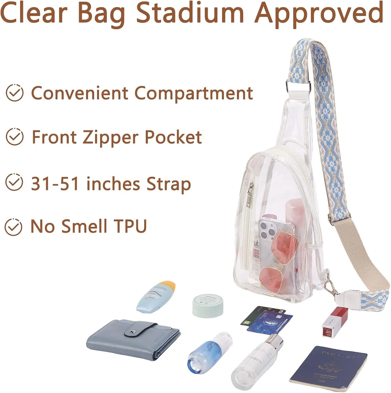 Telena Clear Bag for Stadium Events Women's Clear Purses for Women Stadium Crossbody Bag