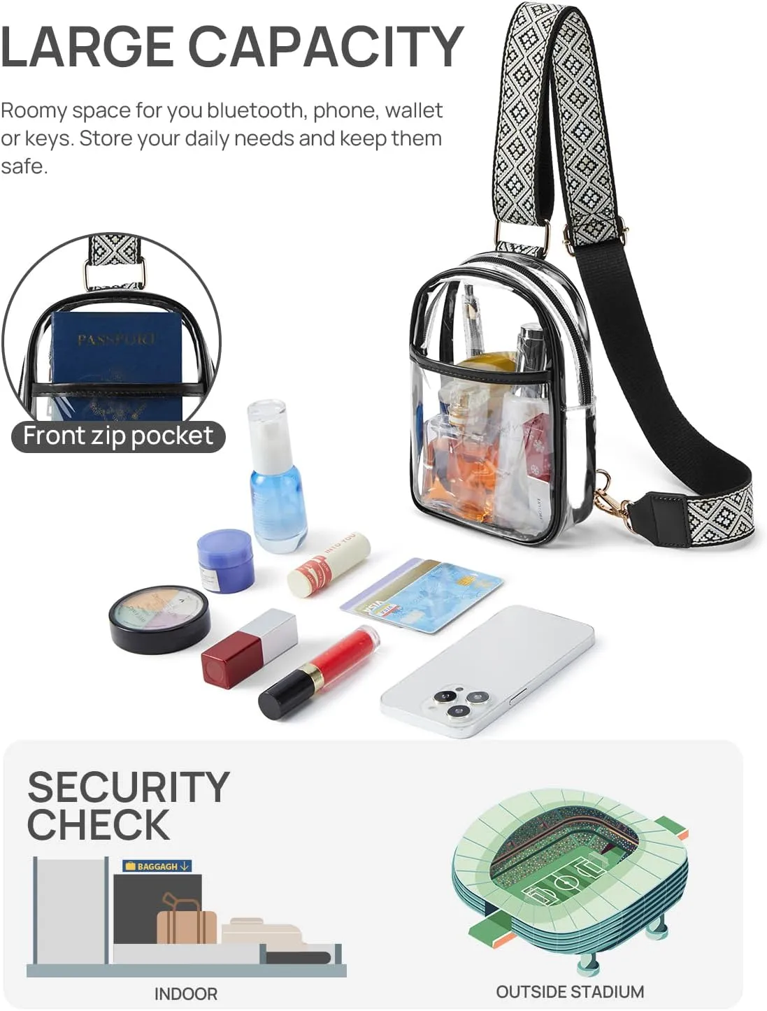 Telena Clear Bag for Stadium Events Women's Clear Purses for Women Stadium Crossbody Bag