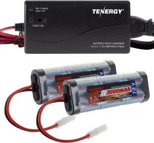 Tenergy 2 Pack 7.2V 3000mAh Flat NiMH Battery Packs with Smart Charger for RC Cars, RC Airplanes
