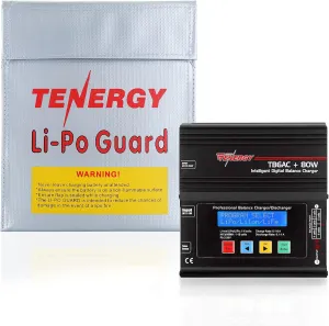 Tenergy TB6AC 80W Balance Charger Discharger and Lipo Bag for Charging and Storage 7x9inches