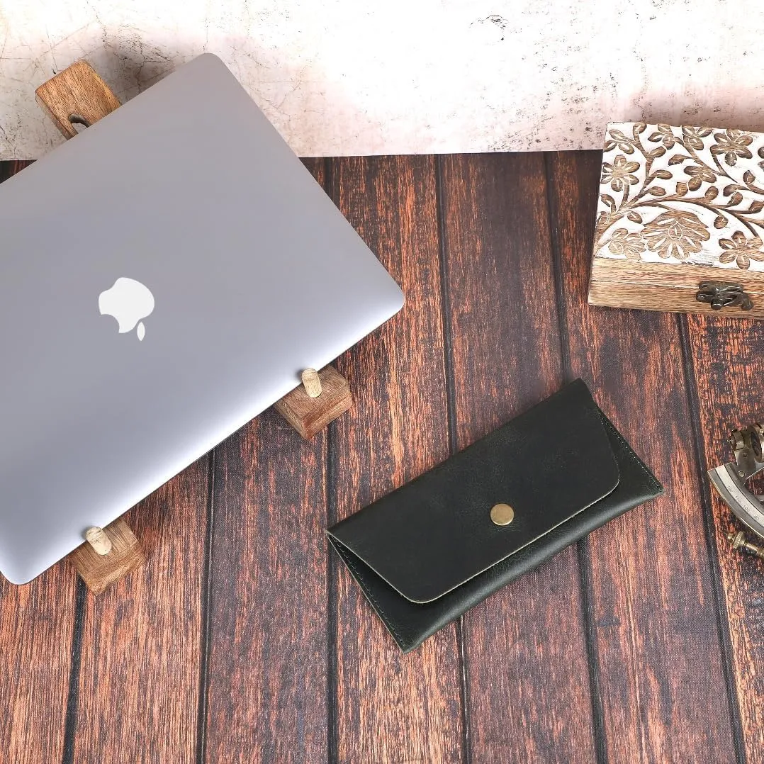 The Antiq Leather Currency Pouch Dollar Bills Organiser Handmade Travel Wallet Utility Money Pouch Cash Currency Envelope- Forest Green