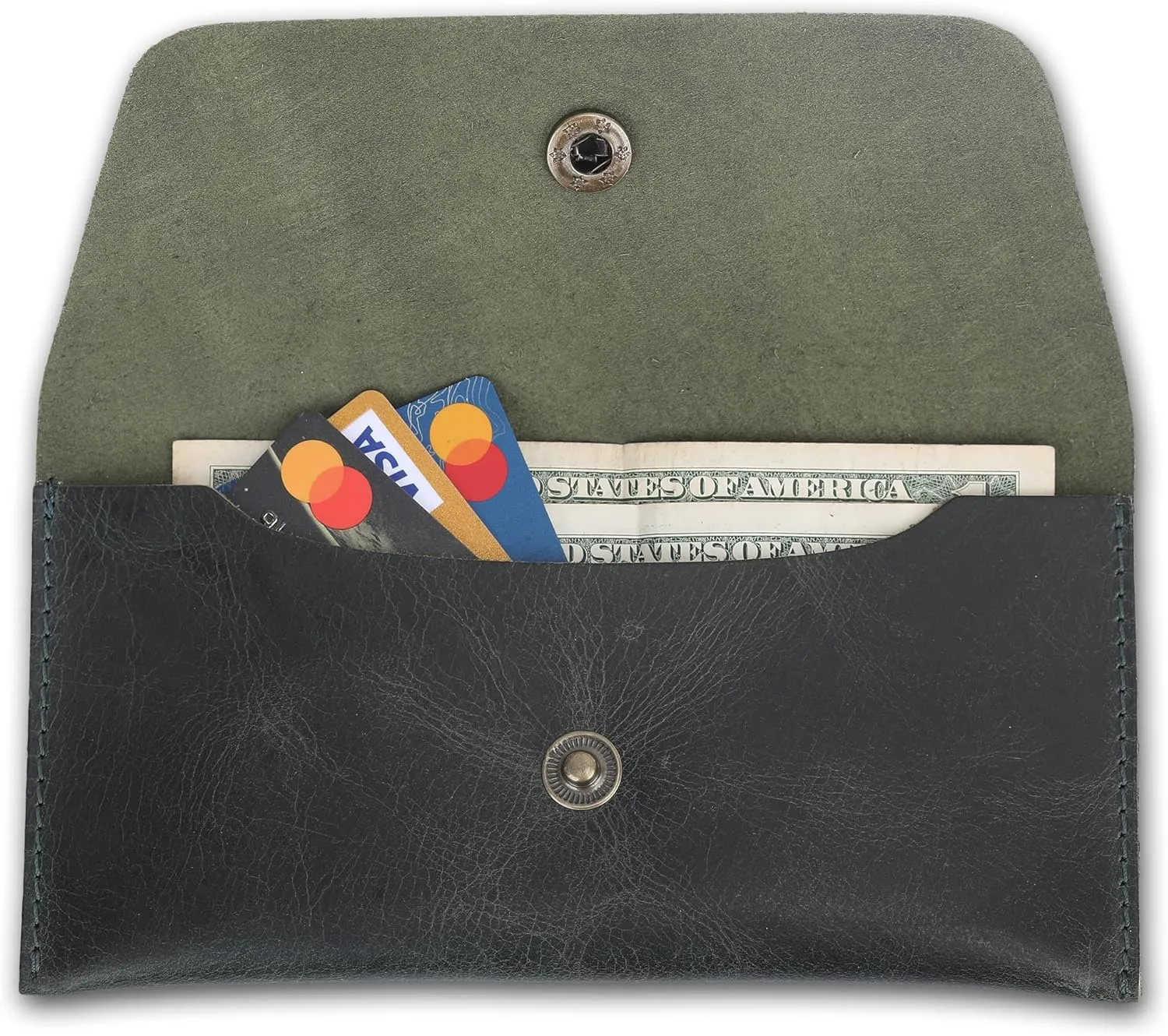The Antiq Leather Currency Pouch Dollar Bills Organiser Handmade Travel Wallet Utility Money Pouch Cash Currency Envelope- Forest Green