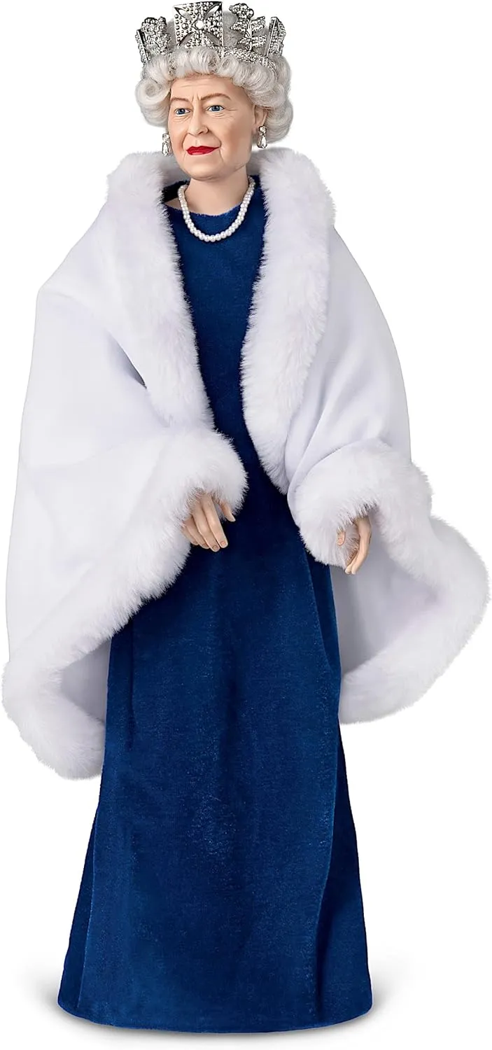 The Ashton-Drake Galleries Queen Elizabeth II Portrait Doll Featuring Luxurious Costuming and A Faux Diamond-Accented Crown