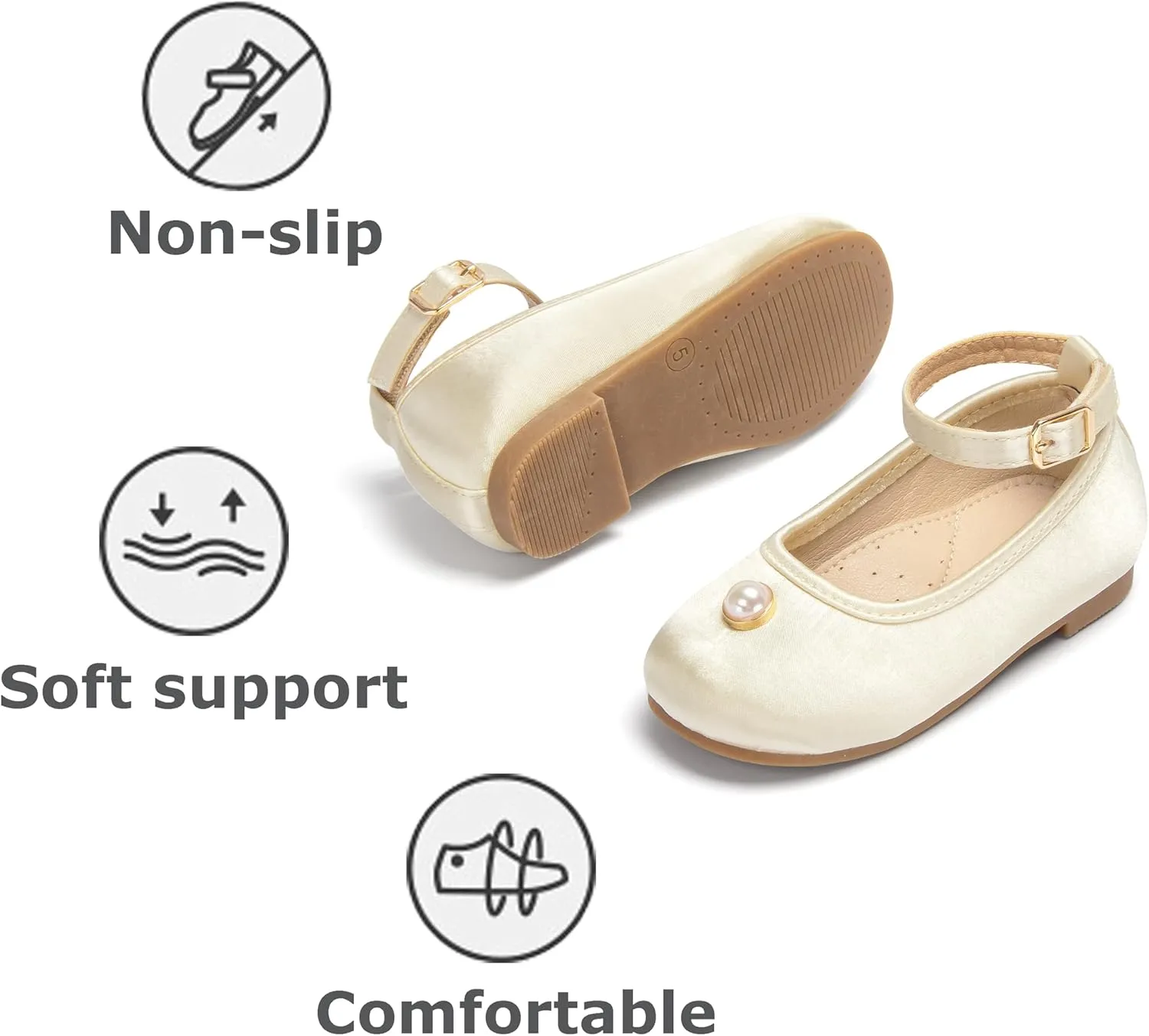 THEE BRON Little Girls Princess Shoes 3-12 Years Ballet Flats Soft Non-Slip Dress Shoes for Wide Feet