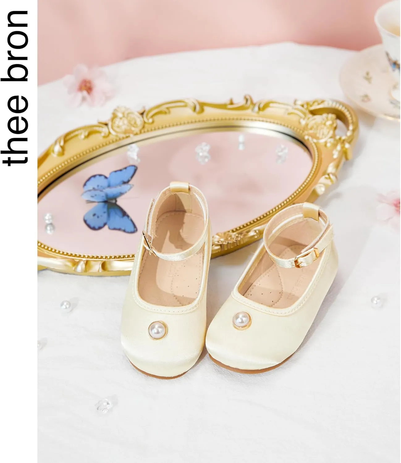 THEE BRON Little Girls Princess Shoes 3-12 Years Ballet Flats Soft Non-Slip Dress Shoes for Wide Feet