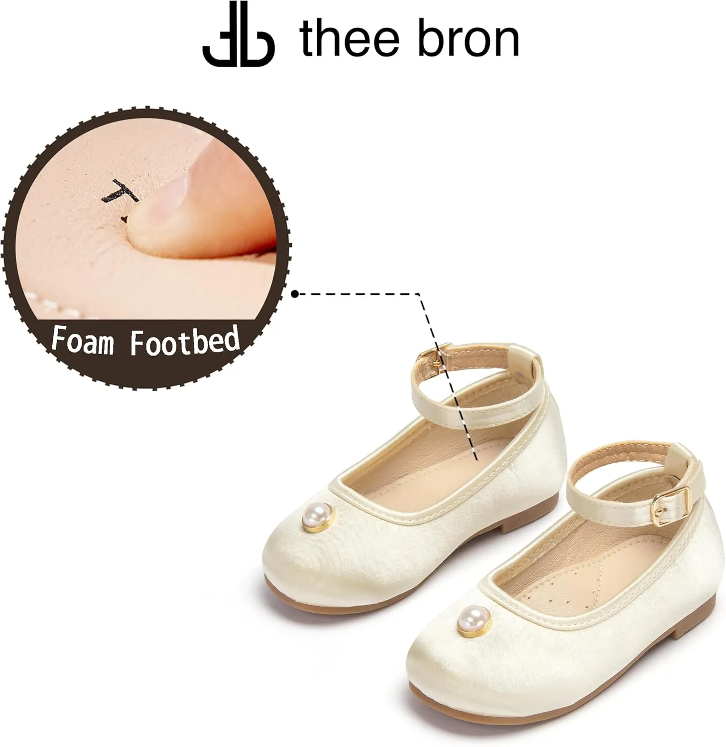 THEE BRON Little Girls Princess Shoes 3-12 Years Ballet Flats Soft Non-Slip Dress Shoes for Wide Feet