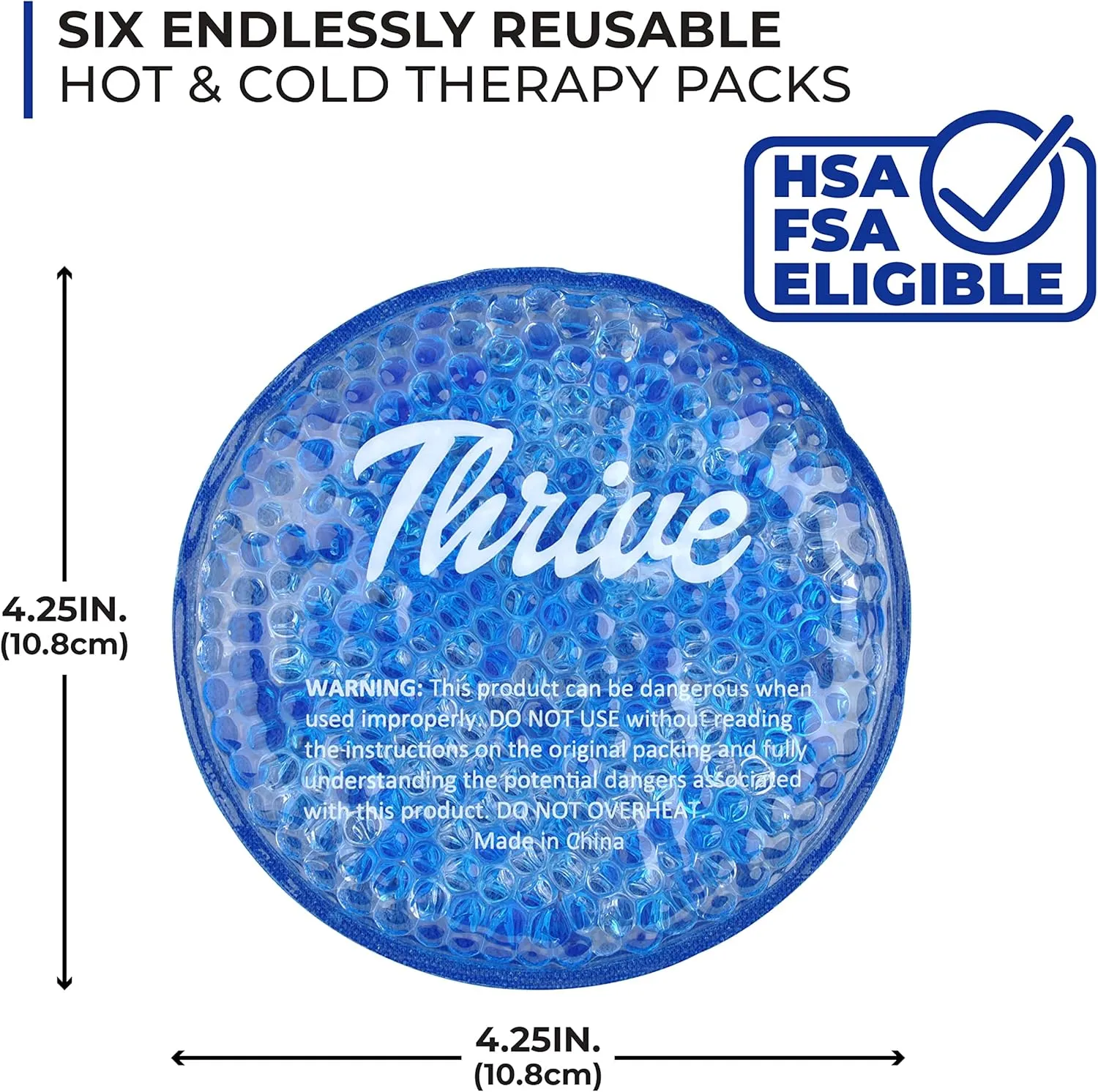 Thrive Hot & Cold Gel Ice Packs (6-Count) - FSA HSA Approved - Reusable Compress for Injuries, Tired Eyes, Sinus Relief - Round with Cloth Backing